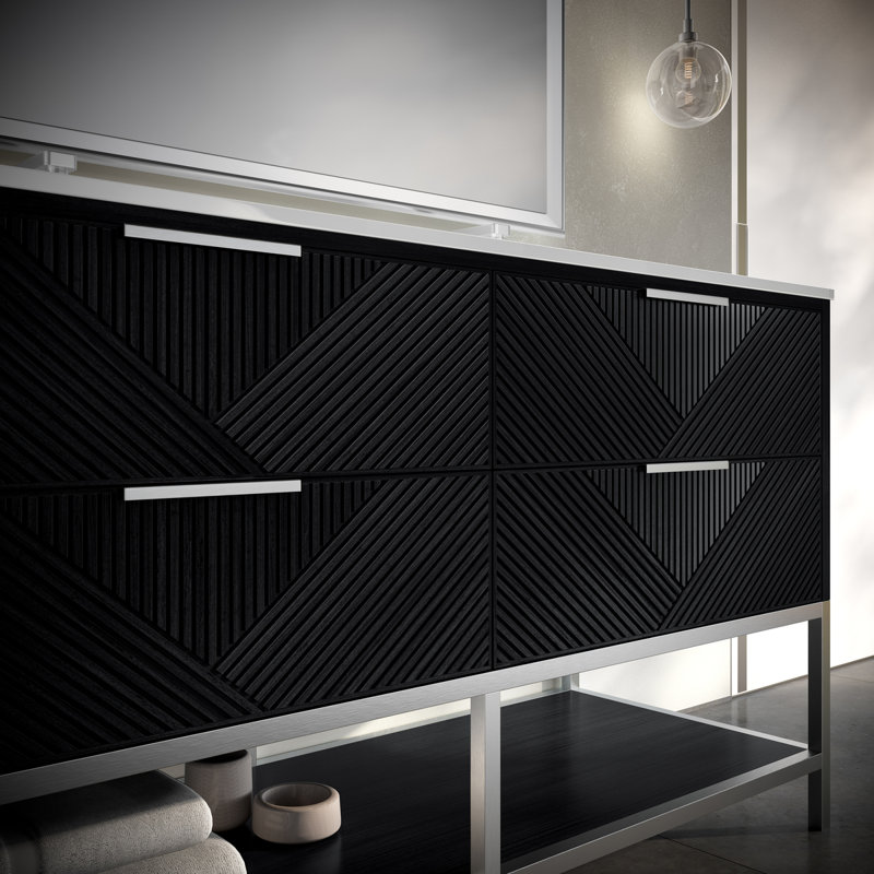 Diamond 60'' W Double Vanity, White Quartz, Charcoal Black, Brushed Nickel