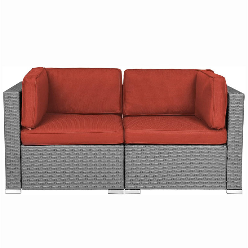 Rister 59'' Wide Wicker with Cushions, Orange Red