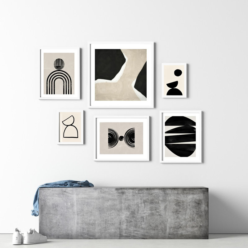 Neutral Shapes  - set of 6  by 1x Studio, Urban Road Framed Wall Art Prints, Black, 47" H x 63" W