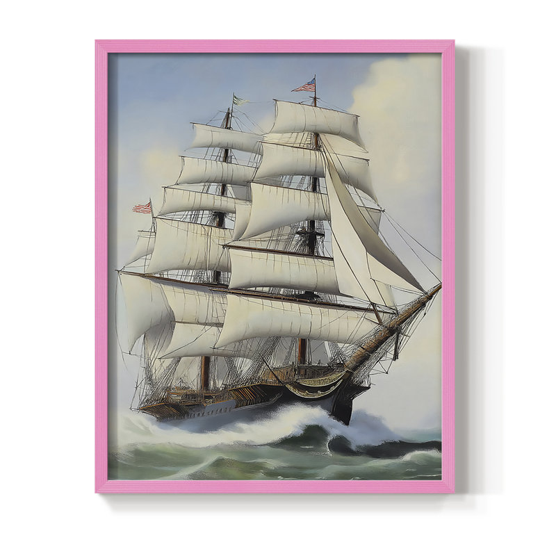 NAUTICAL Series Lxxi, reproduction encadrée - bois massif, H 15 po x l 12 po, Rose