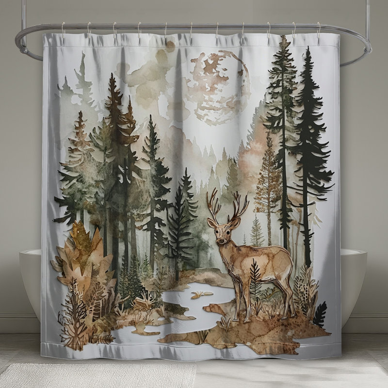Rideaux de douche cerf en forêt, L 70 po x H 72 po