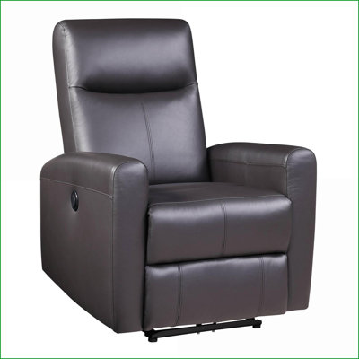 Recliners, Modern Walnut Brown Power Recliner with Square Armrest | Top Grain Leather | Wood &amp; Metal Frame