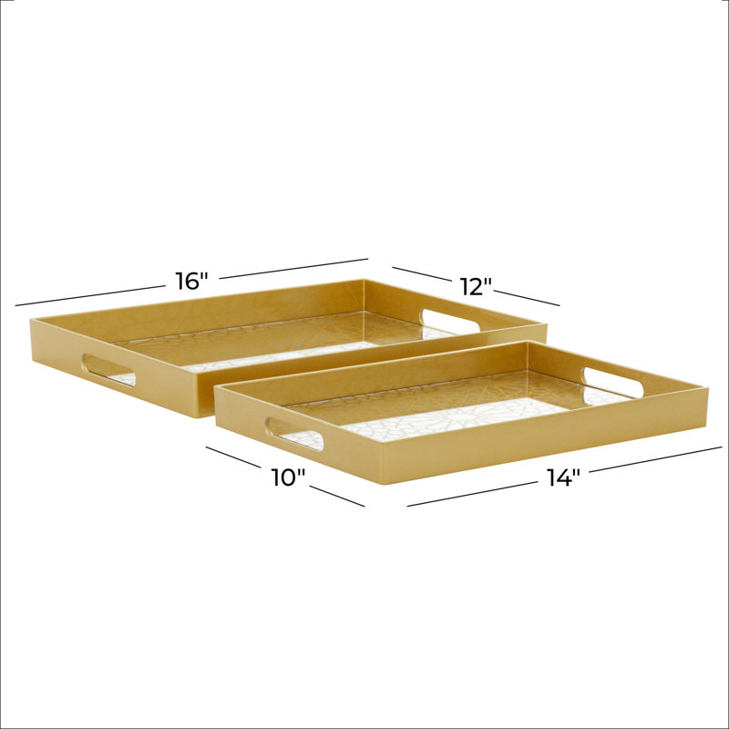 Gold Mirrored Geometric Plastic Decorative Tray Set