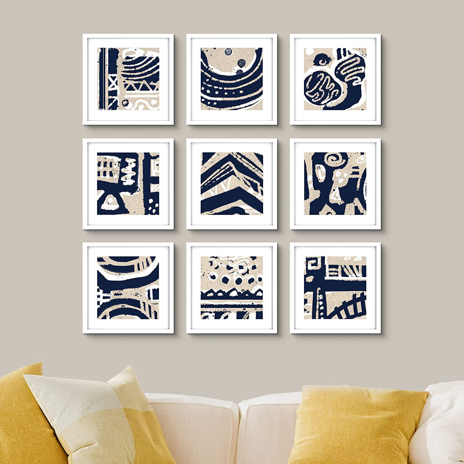 navy and tan wall art