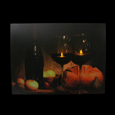 Orange LED Lighted Flickering Wine Bread and Candles Canvas Wall Art 15.75" x 11.75"