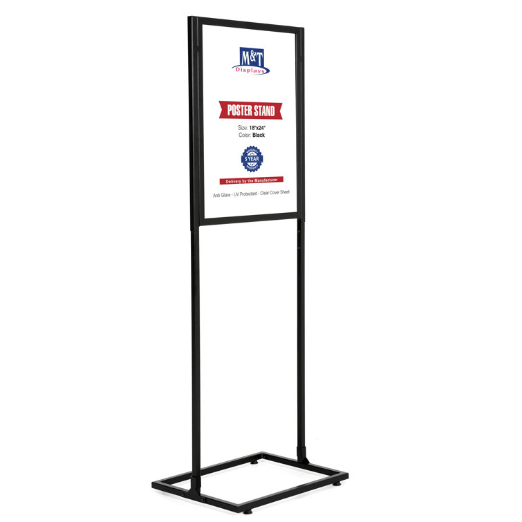 M&t Displays Metal Eco Info Board, Black 18x24 Inches Slide-In Poster Sign Holder 1 Tier Double Sided Floor Standing Pedestal Advertising Display