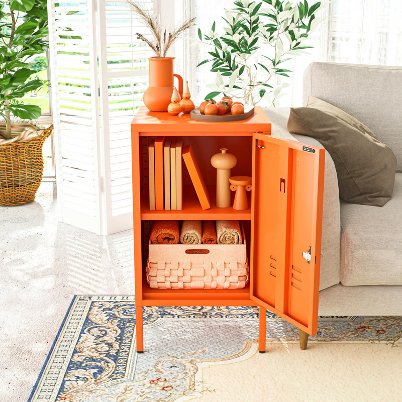 Table de bout à une porte verrouillable en métal, armoire de rangement moderne à hauteur réglable, table multifonctionnelle en acier laminé à froid
