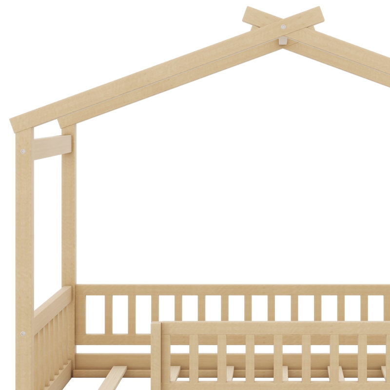 Structure de lit en bois avec clôture, Naturel