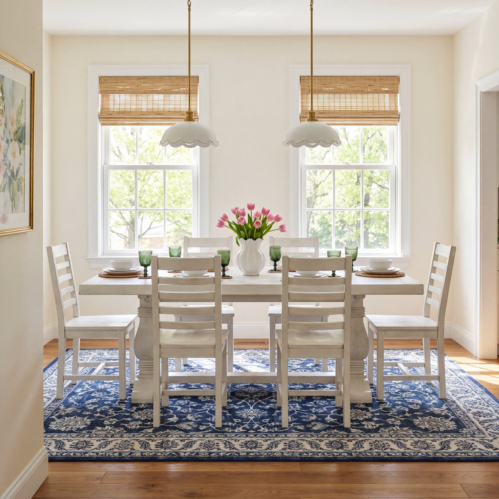 Kinston Pine Dining Table Set, Distressed Ivory