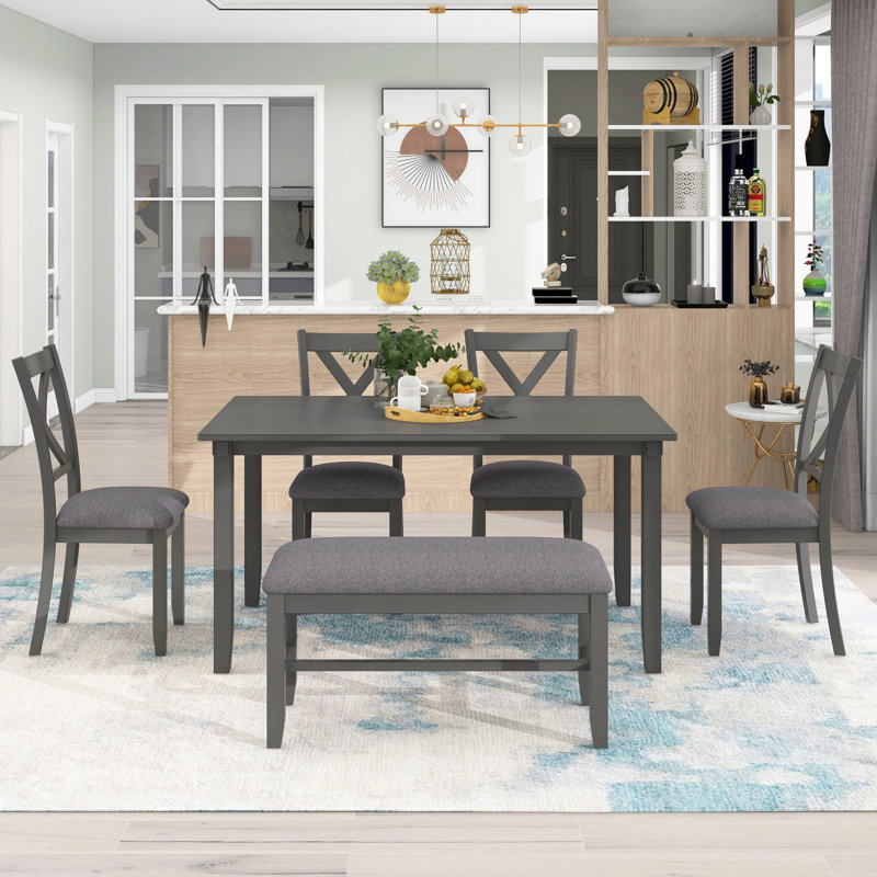 Walburg 6 - Person Four Leg Dining Set, Gray, Gray