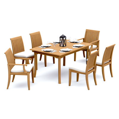 7 Pcs Grade-A Teak Wood Dining Set: 60" Rectangle Table And 6 Lagos Chairs (2 Arm & 4 Armless Chairs) #11LG1302