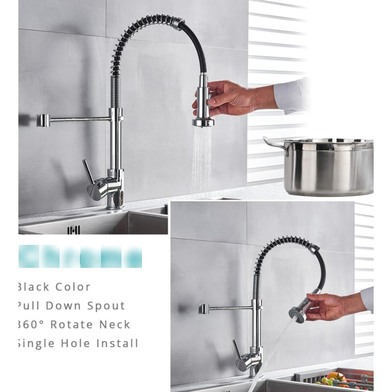 Robinet d'évier de cuisine rétractable à poignée simple, métal enduit, bec rotatif à 360 degrés, débit d'eau réglable et robinet en métal à contrôle de température pour la cuisine, enduit, tournant