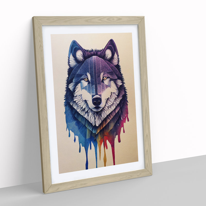 Painted Wolf No.1 - Wall Art, 36cm H x 27cm W, Oak Framed, No Matte