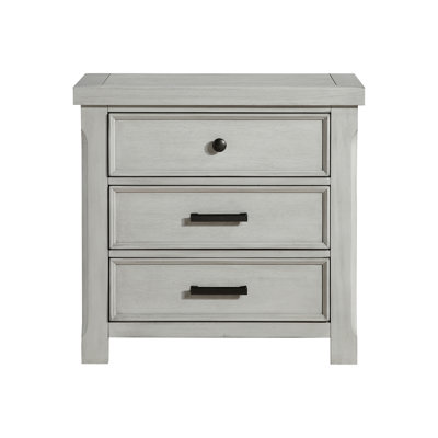 Table de chevet à finition gris clair 1 pièce avec 3 tiroirs de rangement pour meubles de chambre à coucher en bois de style campagnard