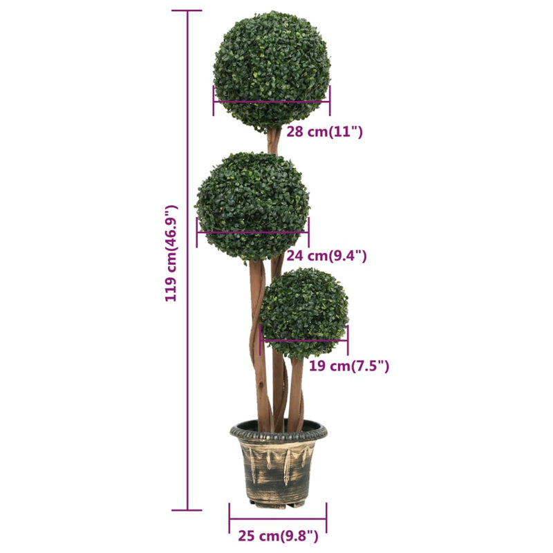 119cm Faux Boxwood Plant in Wood Pot