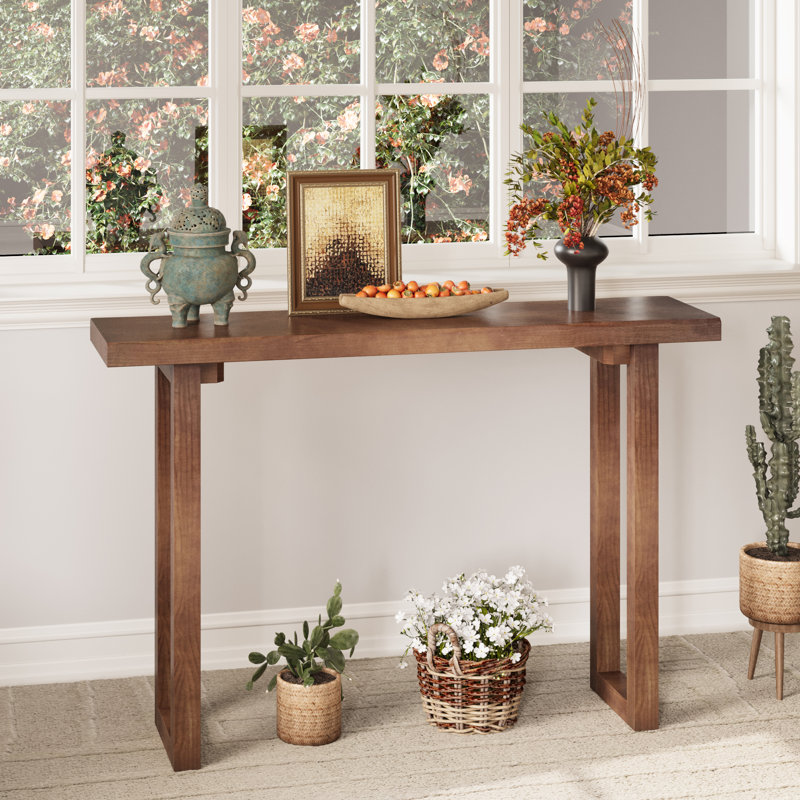 Solid Wood Console Table - 47.2 Inch Narrow Entryway Table, Walnut
