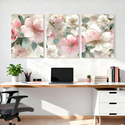 Ensemble de 3 tableaux muraux sur toile tendue représentant des fleurs de cerisier, pour la décoration du salon et de la chambre.