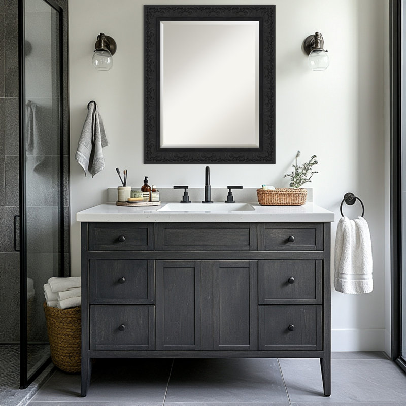 Miroir mural de salle de bain Luxe, 28,75 po x 34,75 po, Noir