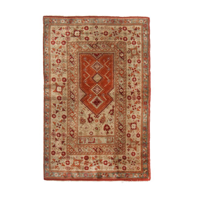 One-of-a-Kind 3'2" X 4'10" 1910s Wool Area Rug in Beige