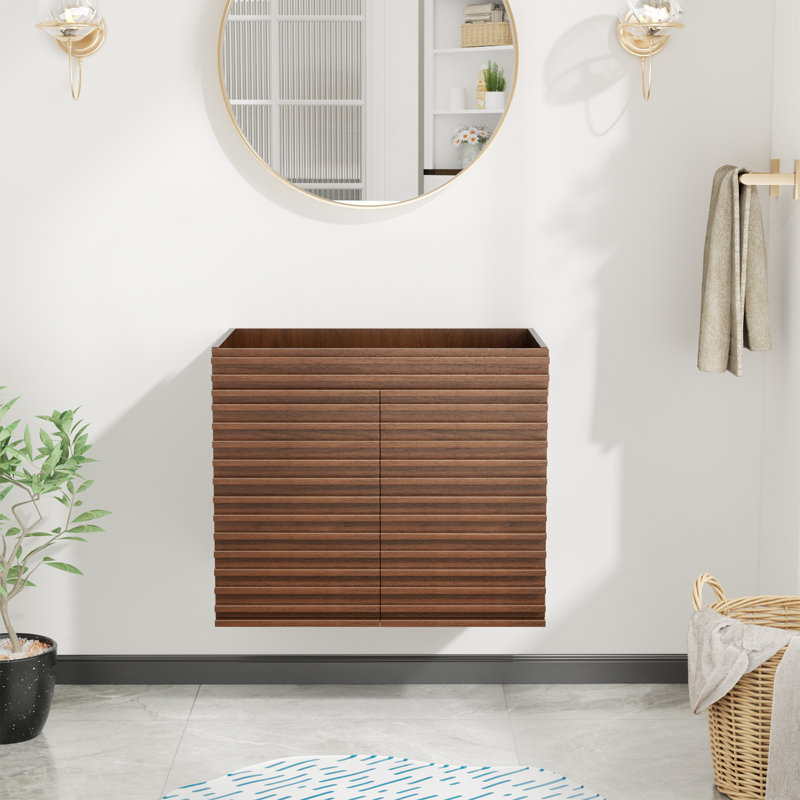 30" Wall-Mount Walnut  Bathroom Vanity Without Sink