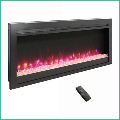Foyer électrique encastrable, 44 pouces encastré dans le mur avec télécommande, flamme multicolore & amp; Chaufferette à DEL | Sans évent | Verre trempé + tôle