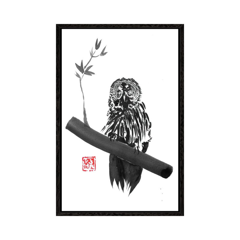 Owl by Péchane - Painting on Canvas, Black Framed, 152.5 cm H x 101.5 cm W