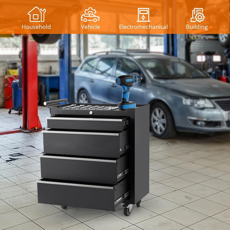 4-Drawer Tool Chest With Caster Wheels Black, Black