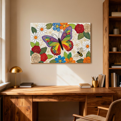 Animals Colorful Butterfly Floral Garden Pattern Print