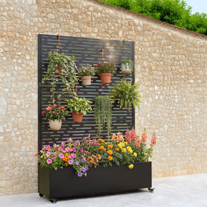 Jardinière mobile surélevée en métal 47 x 16 x 73