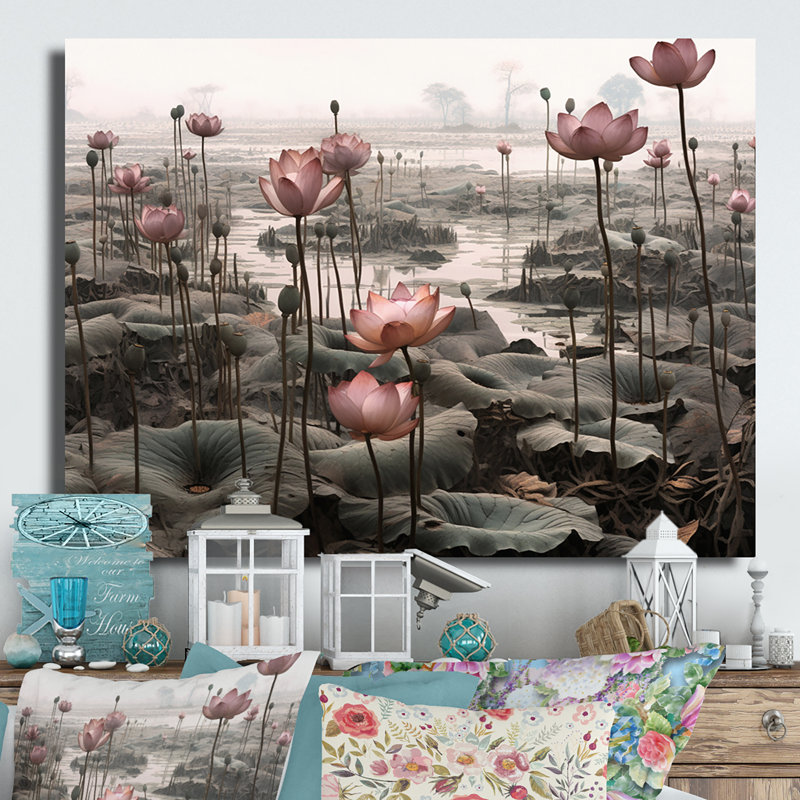 Gris gris, lotus, étang, art mural floral en métal, H 24 po x l 32 po x P 1 po