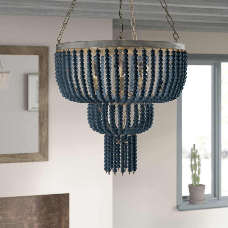 Aidescombe 2-Tier Draped Wood Bead Chandelier, Blue