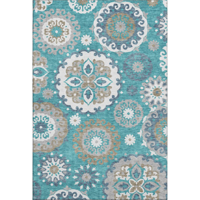 Premium Machine Washable Prisco Teal Rug