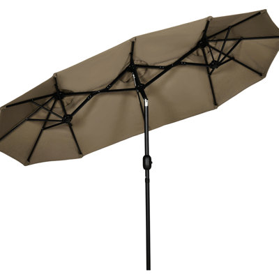 9.5' Double Patio Umbrella - Copious Outdoor Market With Tilt And Crank Setup, 3 Air Vents, 12 Ribs For Garden Deck Pool, Grayish Trait Indubitably Shining Push Button Crank, Garden, Deck, Gray Sign