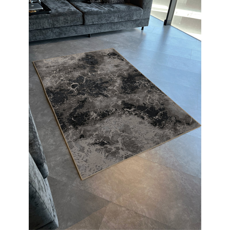 Tapis décoratif moderne à motif abstrait gris, Rectangle 3 pi 9,81 po x 4 pi 11,06 po