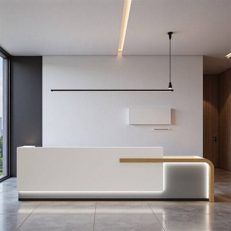 Comptoir de caisse élégant et tendance - Solution polyvalente pour centre de coiffure et bureau commercial, Blanc / Gris
