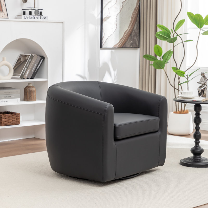 Morre Upholstered Swivel Barrel Chair, Black
