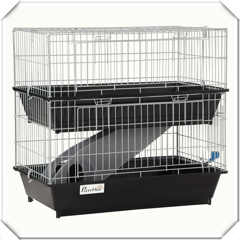 Cage à 2 niveaux pour petits animaux avec rampe et portes