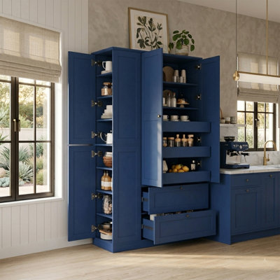 Armoire de cuisine Farmhouse avec armoires latérales et 3 plateaux coulissants