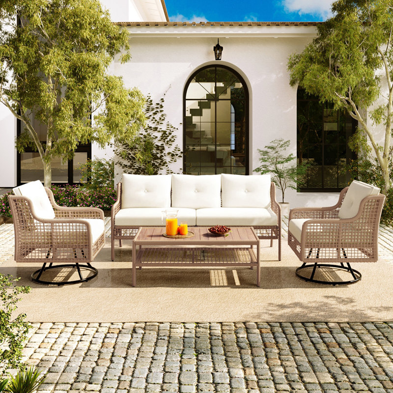 Outdoor Wicker Patio Furniture Set for 5 for Various Spaces, Brown/Black, Beige