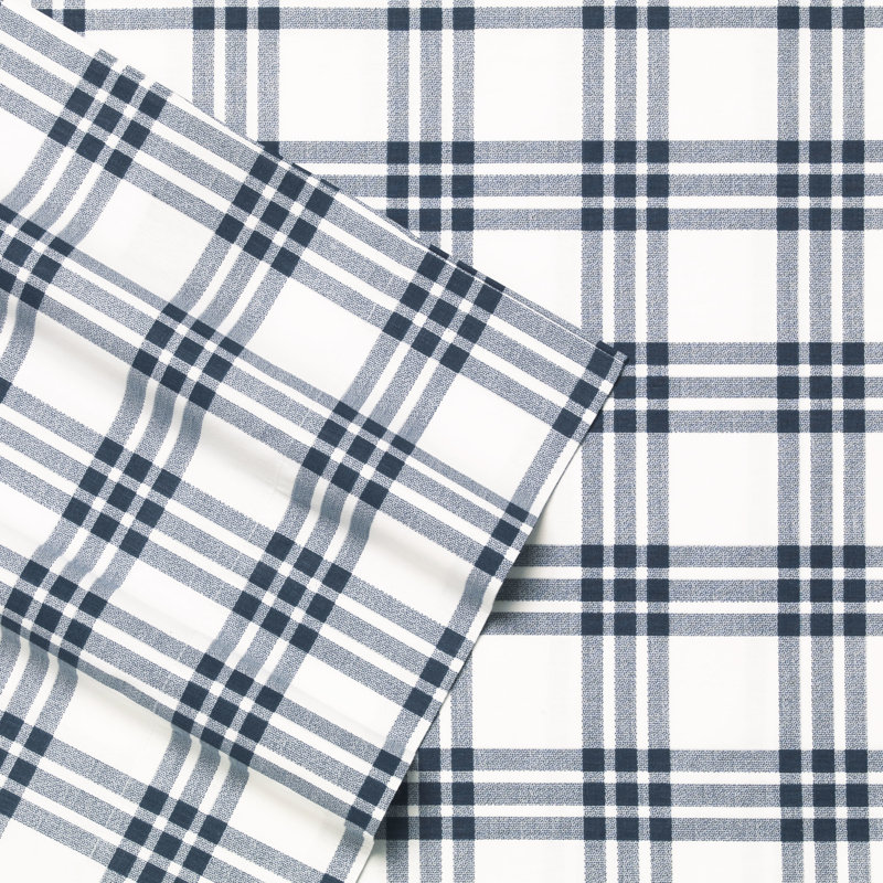 Ensemble de draps en polyester Shasta Lake, Ensemble de draps pour lit simple TG avec 1 taie d, Carreaux basiques bleus