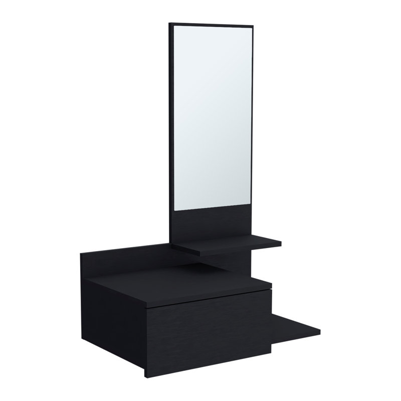 Vienna 23.6" Wide 3-Tier Shelf  Floating  Mirror Console Table, Full Extension Drawer White, Black