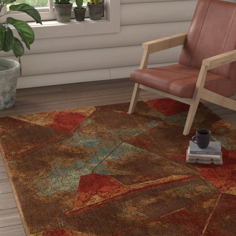 Trona Abstract Rust Red/Light Blue/Beige/Brown Area Rug, Rectangle 3'6" x 5'6"
