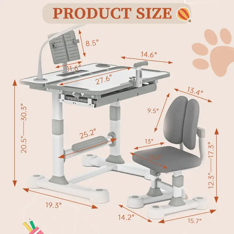 Multifunctional Learning Table And Chair Set For Kids, With Height Adjustable, Storage Drawer, Adjustable Tilt Top, Bookshelf, And LED Light, Suitable For Writing, Reading, And Drawing, Essential For Home Study, Ideal As A Gift