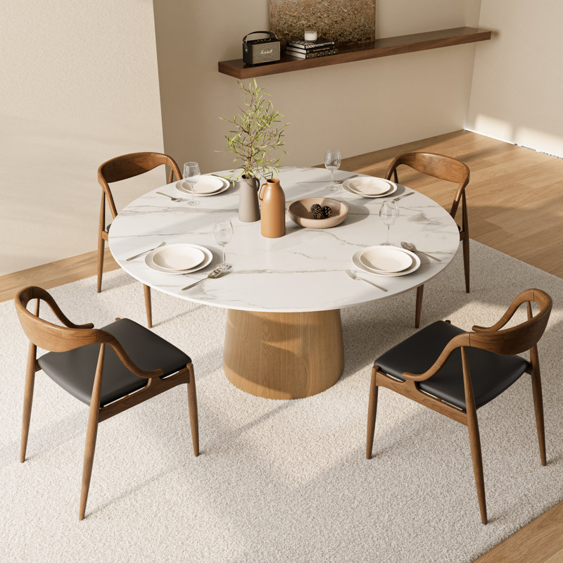 Table de salle à manger Bobrow Natural, Bois, H 29,52 po x l 59,06 po x P 59,06 po, Blanc neigeux