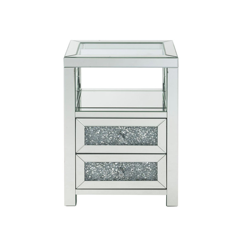 Table de chevet 2 tiroirs en argent