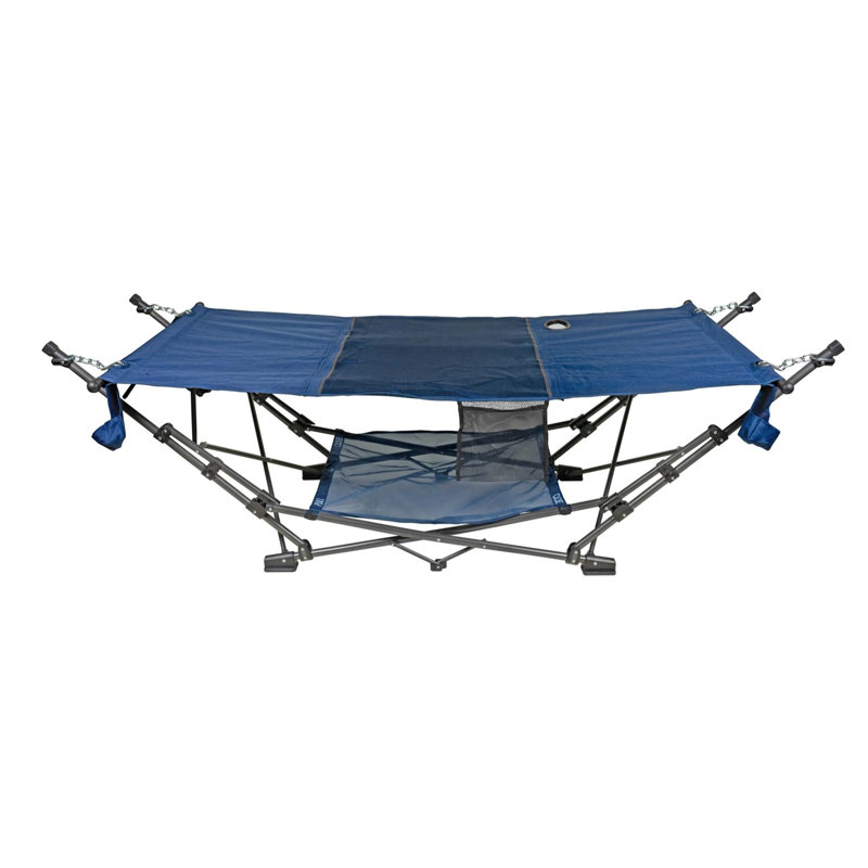 Full-Sized Blue Polyester Portable Folding Hammock with Steel Frame