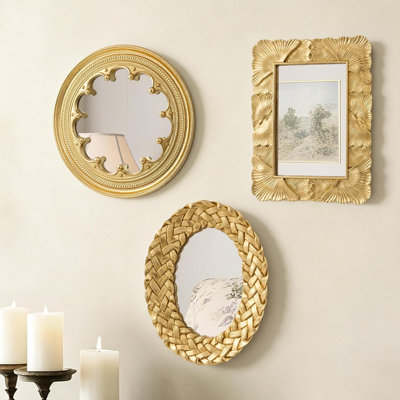 3 Pack Small Antique Gold Mirror Wall Decor, Wall Hanging Mirror Decor, Luxury Home Decor, Vintage Wall Mirror Set of 3, Small Decorative Mirrors for Living Room Entryway Bedroom