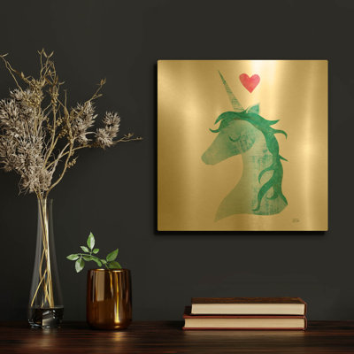 «Unicorn Magic II» par Melissa Averinos, art mural en métal doré, 12 po x 12 po