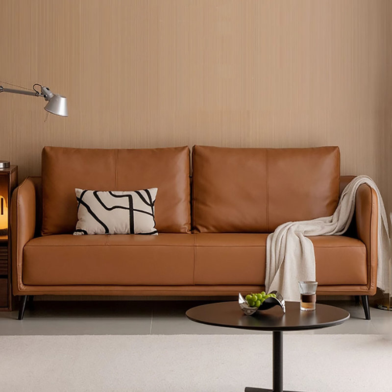 Canapé 78,74 po moderne brun minimaliste avec surfaces de contact en cuir fleur, H 32,28 po x l 78,74 po x P 28,35 po