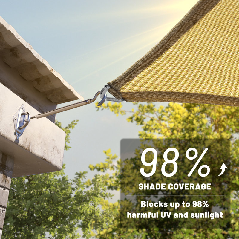 Colourtree Customize Pro Ring Triangle Sun Shade Sail 260 GSM Heavy Duty, 14 ft. x 28 ft. x 31.31 ft., Beige